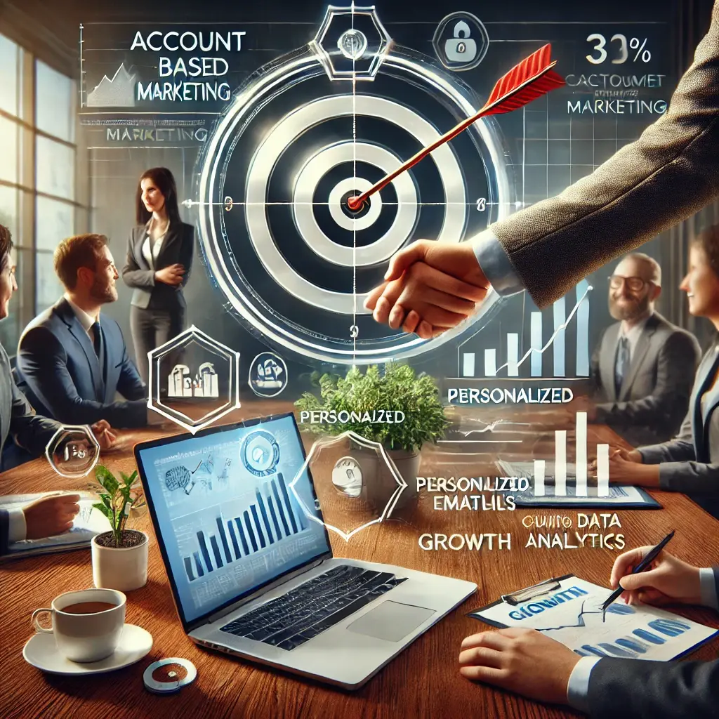 DALL·E 2024-07-08 18.35.52 - A photorealistic image depicting account-based marketing. The image should include elements such as a target with an arrow hitting the center, a team 